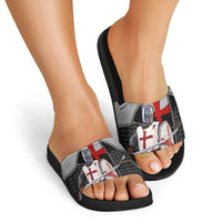 Knights Templar Warrior Red Cross Slide Sandals Crusader Knight In Chainmail Armor With Shield And Sword Art