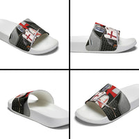 Knights Templar Warrior Red Cross Slide Sandals Crusader Knight In Chainmail Armor With Shield And Sword Art