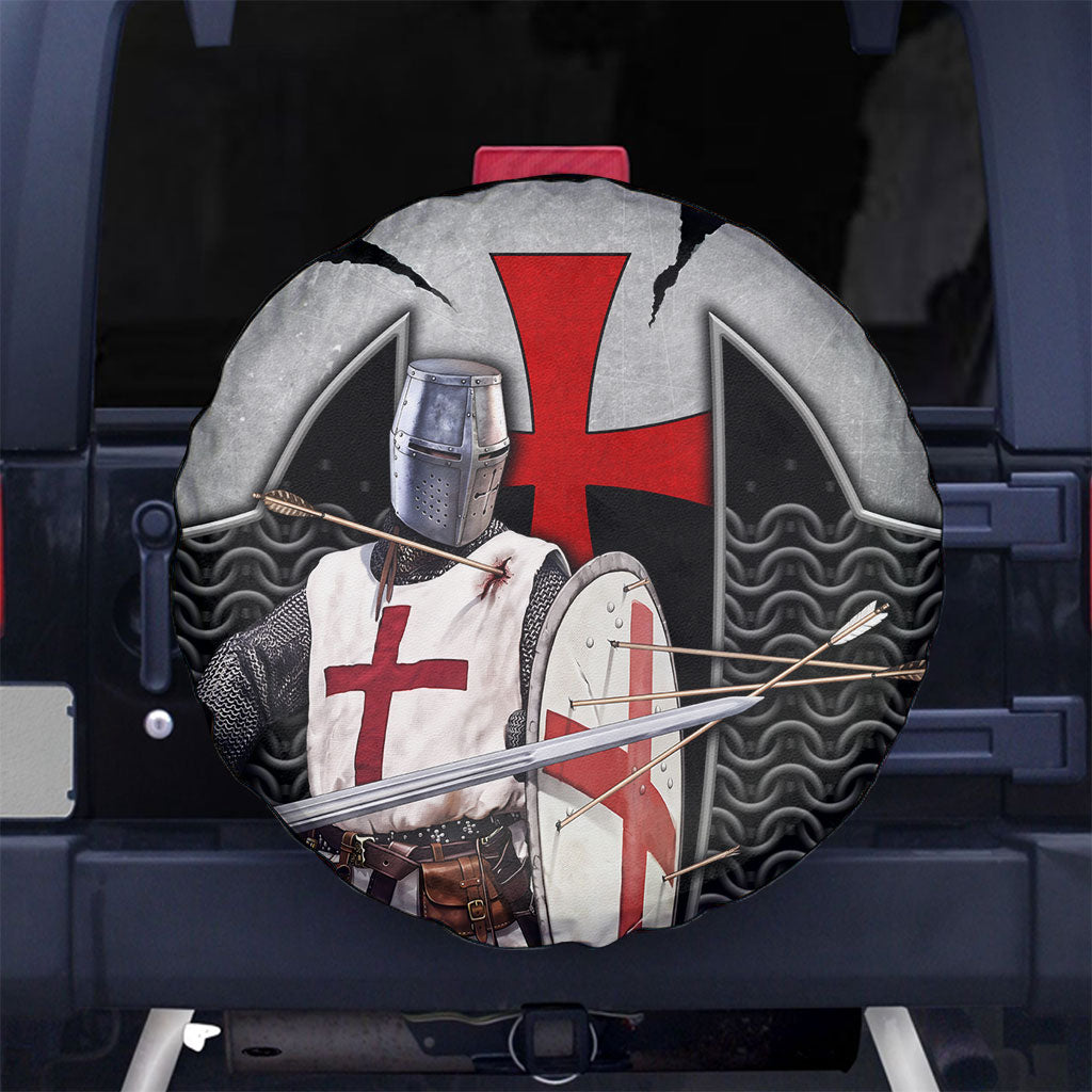 Knights Templar Warrior Red Cross Spare Tire Cover Crusader Knight In Chainmail Armor With Shield And Sword Art