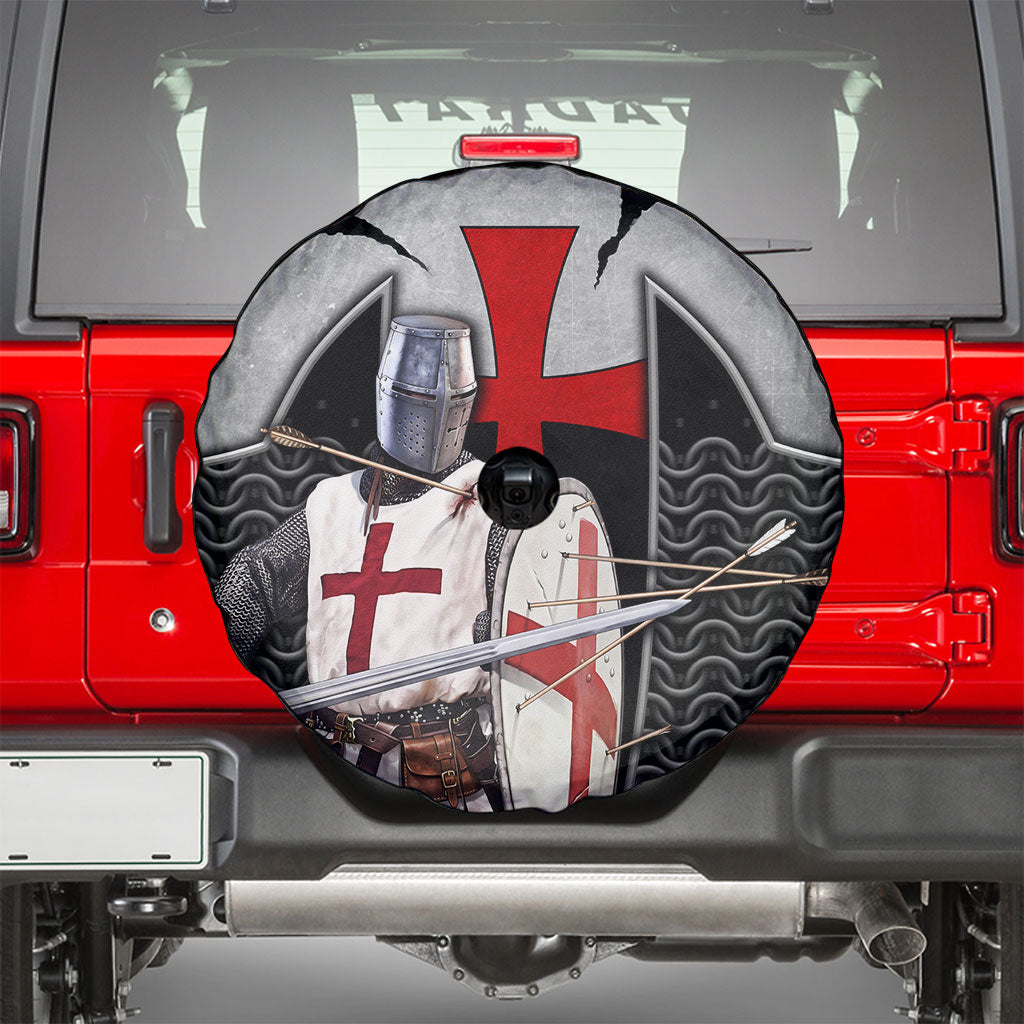 Knights Templar Warrior Red Cross Spare Tire Cover Crusader Knight In Chainmail Armor With Shield And Sword Art