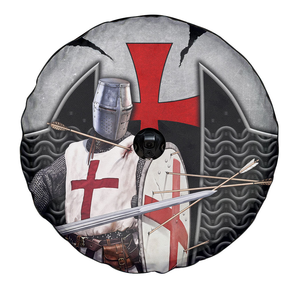 Knights Templar Warrior Red Cross Spare Tire Cover Crusader Knight In Chainmail Armor With Shield And Sword Art