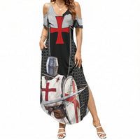 Knights Templar Warrior Red Cross Summer Maxi Dress Crusader Knight In Chainmail Armor With Shield And Sword Art