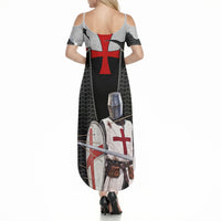 Knights Templar Warrior Red Cross Summer Maxi Dress Crusader Knight In Chainmail Armor With Shield And Sword Art