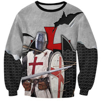 Knights Templar Warrior Red Cross Sweatshirt Crusader Knight In Chainmail Armor With Shield And Sword Art