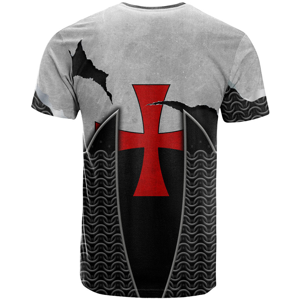 Knights Templar Warrior Red Cross T Shirt Crusader Knight In Chainmail Armor With Shield And Sword Art