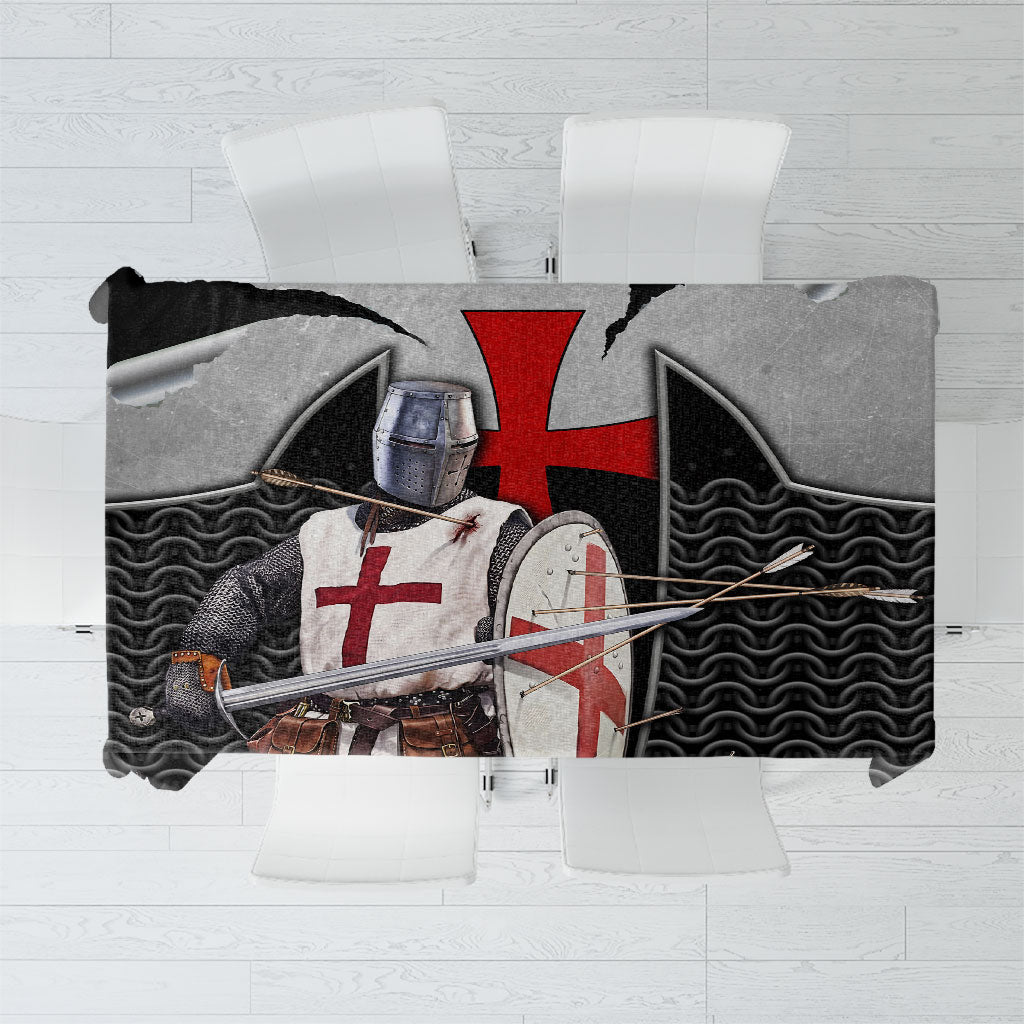 Knights Templar Warrior Red Cross Tablecloth Crusader Knight In Chainmail Armor With Shield And Sword Art