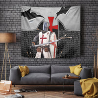 Knights Templar Warrior Red Cross Tapestry Crusader Knight In Chainmail Armor With Shield And Sword Art