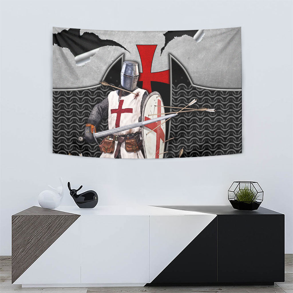 Knights Templar Warrior Red Cross Tapestry Crusader Knight In Chainmail Armor With Shield And Sword Art