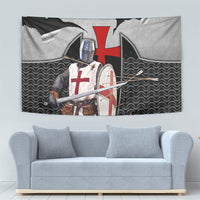 Knights Templar Warrior Red Cross Tapestry Crusader Knight In Chainmail Armor With Shield And Sword Art
