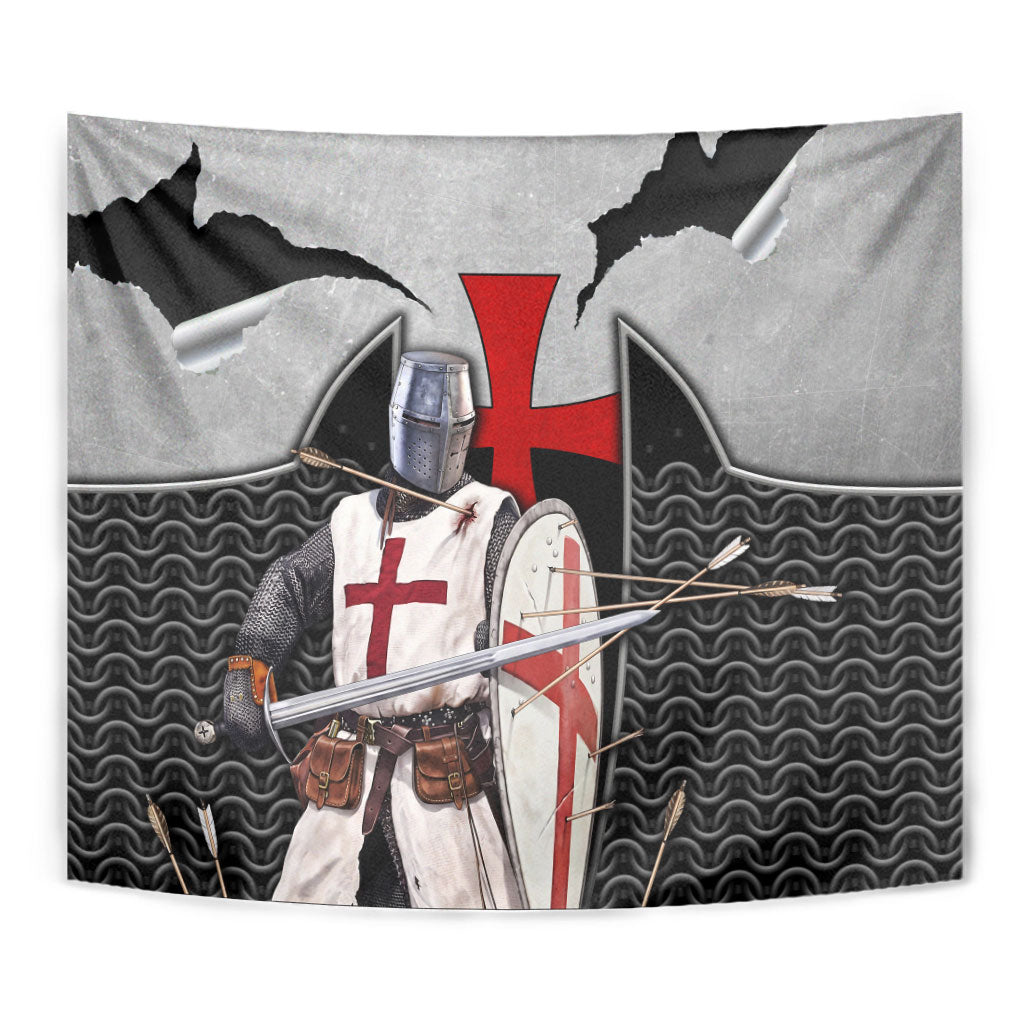 Knights Templar Warrior Red Cross Tapestry Crusader Knight In Chainmail Armor With Shield And Sword Art