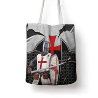 Knights Templar Warrior Red Cross Tote Bag Crusader Knight In Chainmail Armor With Shield And Sword Art
