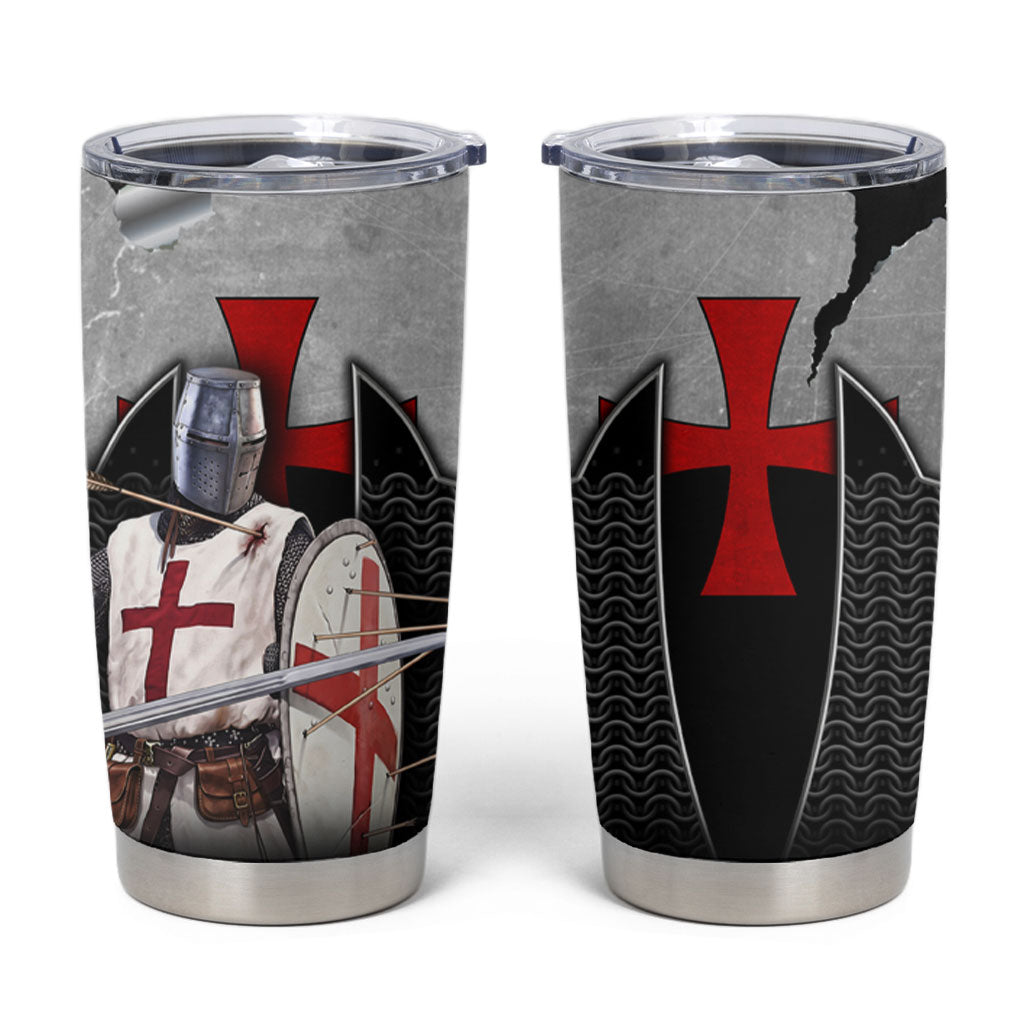 Knights Templar Warrior Red Cross Tumbler Cup Crusader Knight In Chainmail Armor With Shield And Sword Art
