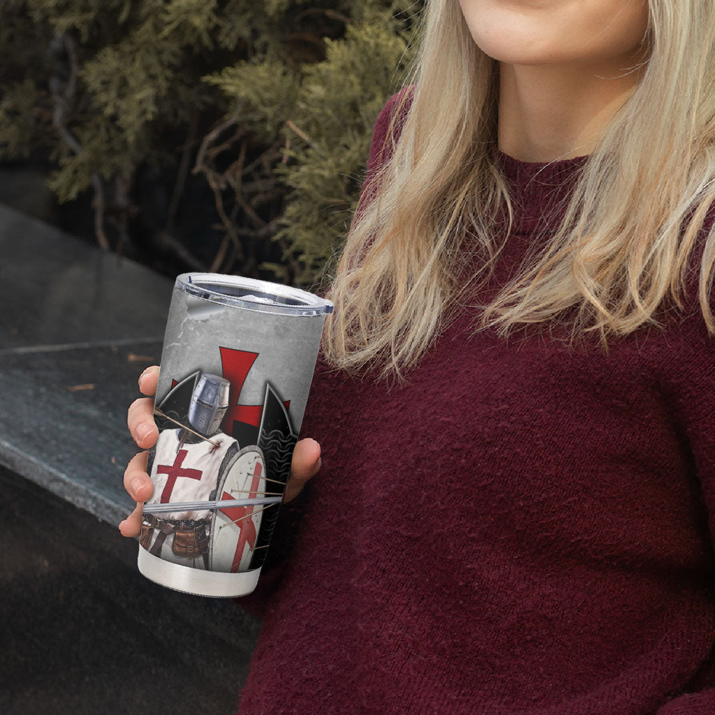 Knights Templar Warrior Red Cross Tumbler Cup Crusader Knight In Chainmail Armor With Shield And Sword Art