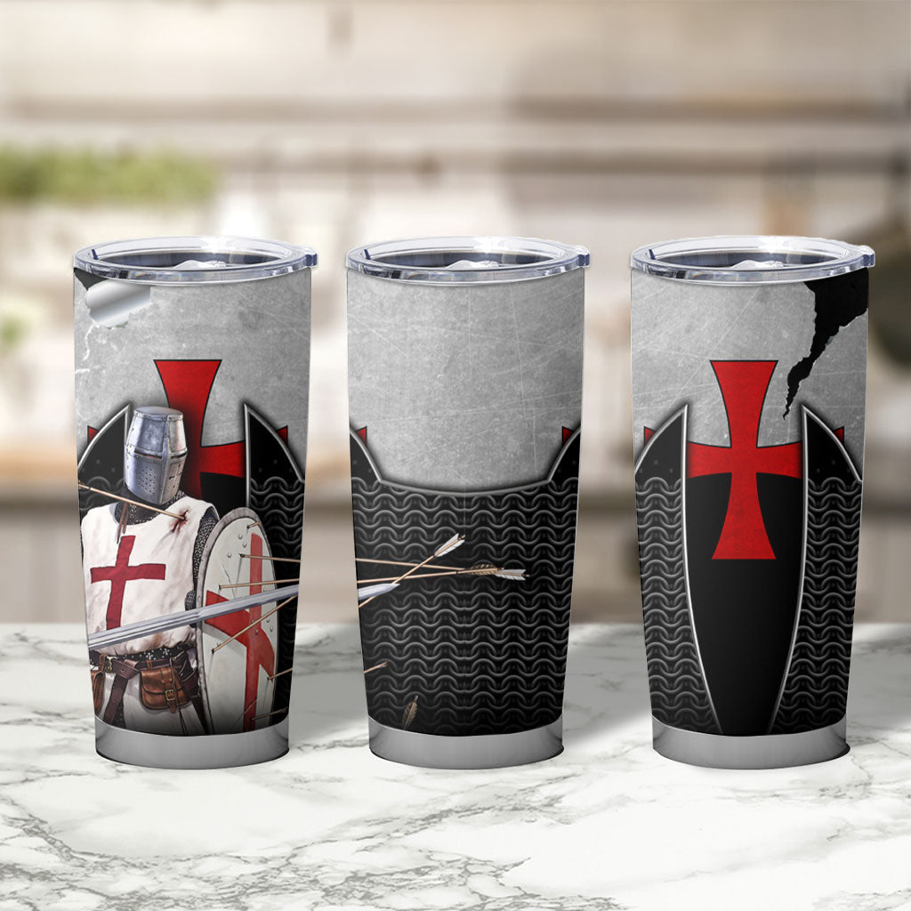 Knights Templar Warrior Red Cross Tumbler Cup Crusader Knight In Chainmail Armor With Shield And Sword Art