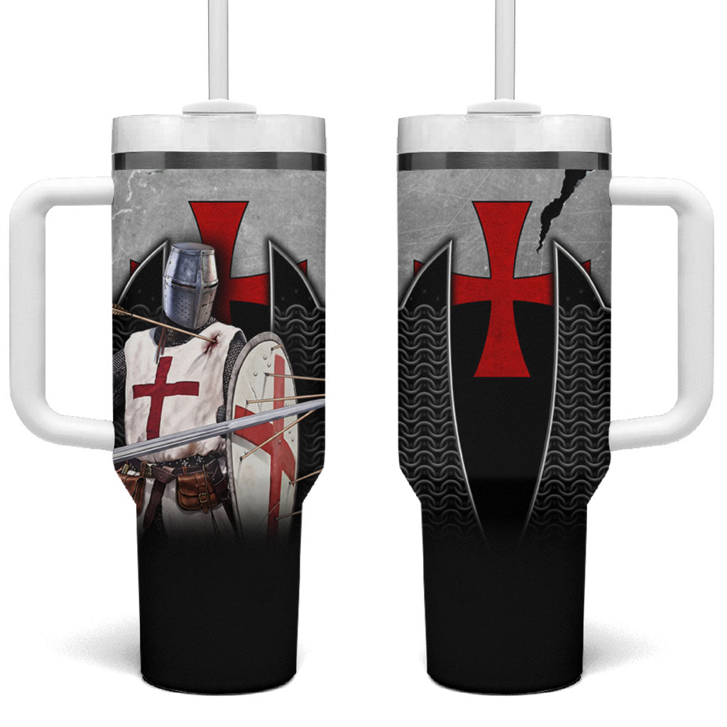 Knights Templar Warrior Red Cross Tumbler With Handle Crusader Knight In Chainmail Armor With Shield And Sword Art