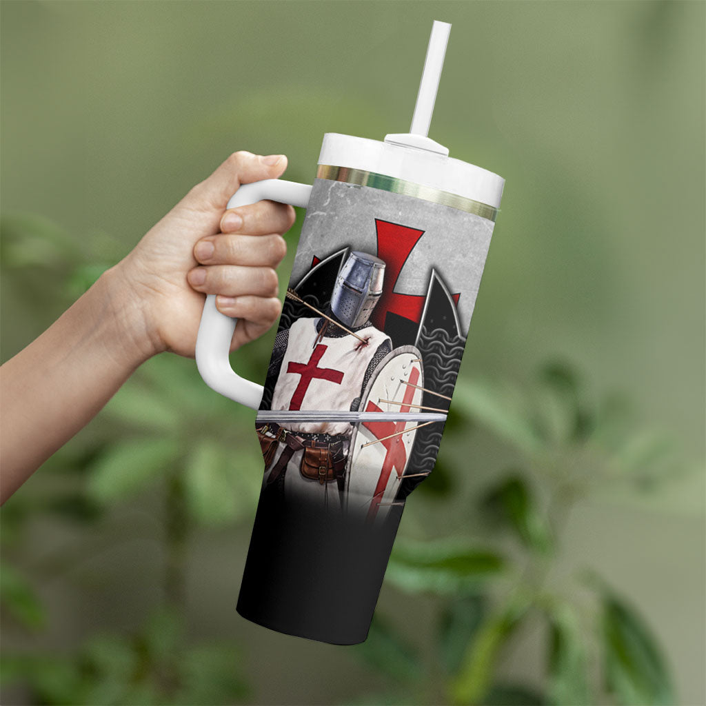 Knights Templar Warrior Red Cross Tumbler With Handle Crusader Knight In Chainmail Armor With Shield And Sword Art