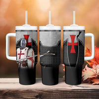 Knights Templar Warrior Red Cross Tumbler With Handle Crusader Knight In Chainmail Armor With Shield And Sword Art