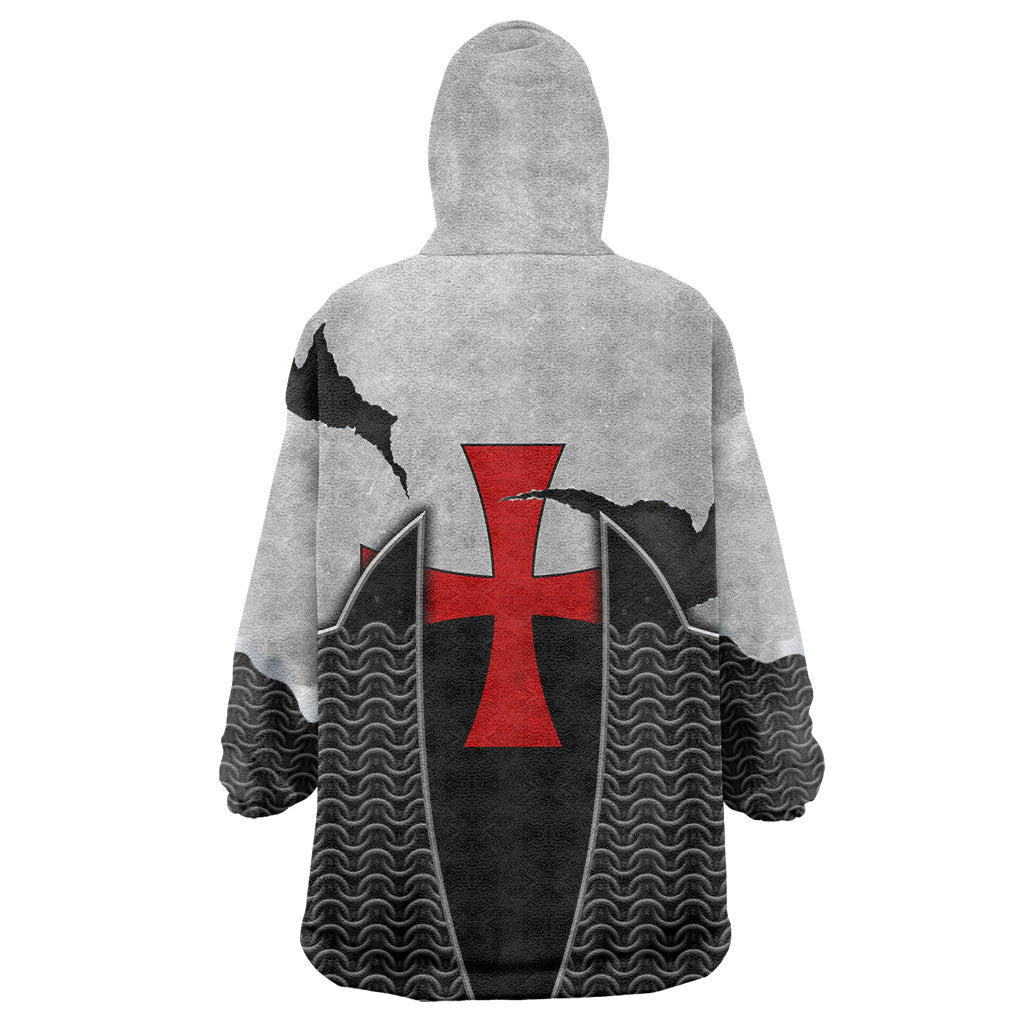 Knights Templar Warrior Red Cross Wearable Blanket Hoodie Crusader Knight In Chainmail Armor With Shield And Sword Art