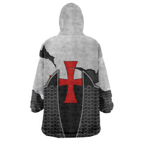 Knights Templar Warrior Red Cross Wearable Blanket Hoodie Crusader Knight In Chainmail Armor With Shield And Sword Art