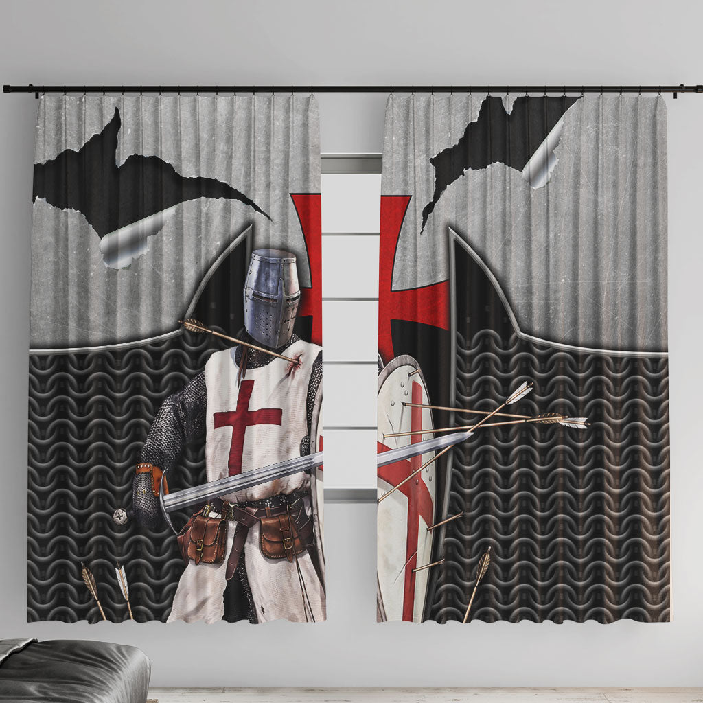 Knights Templar Warrior Red Cross Window Curtain Crusader Knight In Chainmail Armor With Shield And Sword Art