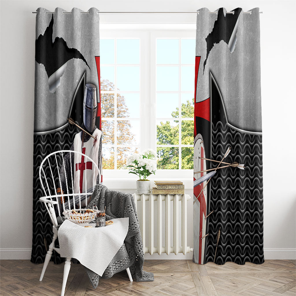 Knights Templar Warrior Red Cross Window Curtain Crusader Knight In Chainmail Armor With Shield And Sword Art