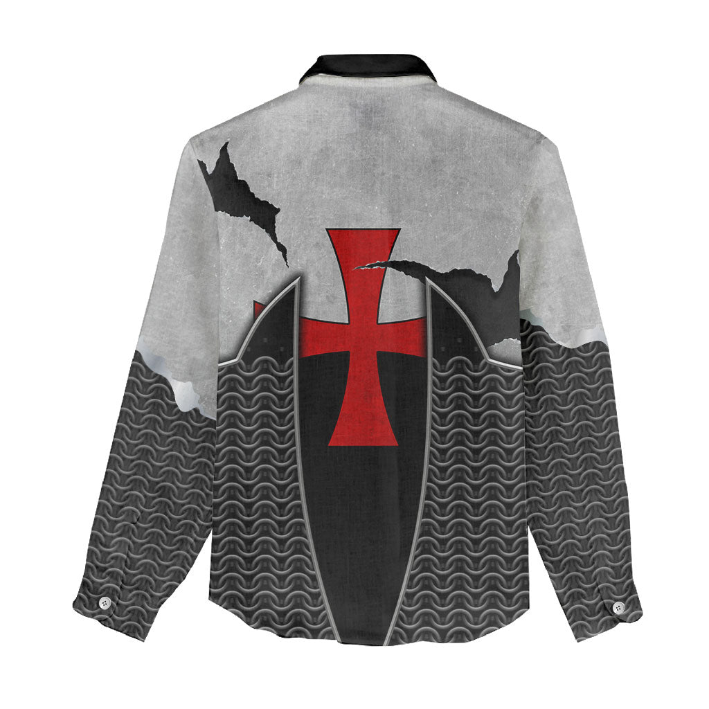 Knights Templar Warrior Red Cross Women Casual Shirt Crusader Knight In Chainmail Armor With Shield And Sword Art
