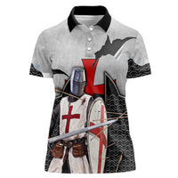 Knights Templar Warrior Red Cross Women Polo Shirt Crusader Knight In Chainmail Armor With Shield And Sword Art