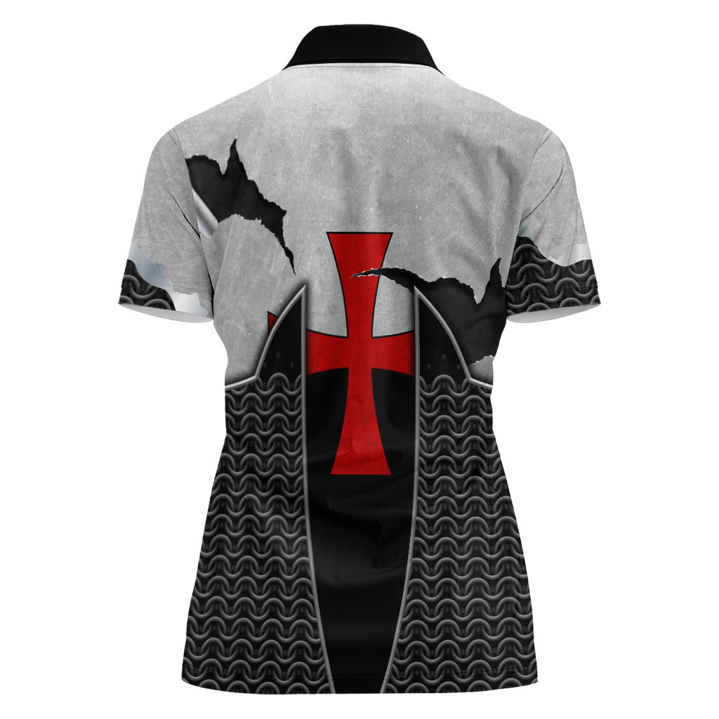 Knights Templar Warrior Red Cross Women Polo Shirt Crusader Knight In Chainmail Armor With Shield And Sword Art
