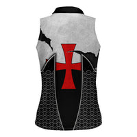 Knights Templar Warrior Red Cross Women Sleeveless Polo Shirt Crusader Knight In Chainmail Armor With Shield And Sword Art