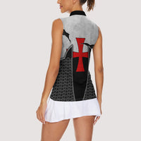 Knights Templar Warrior Red Cross Women Sleeveless Polo Shirt Crusader Knight In Chainmail Armor With Shield And Sword Art
