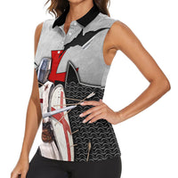 Knights Templar Warrior Red Cross Women Sleeveless Polo Shirt Crusader Knight In Chainmail Armor With Shield And Sword Art