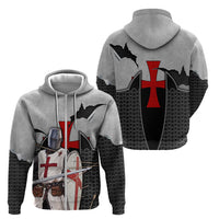 Knights Templar Warrior Red Cross Zip Hoodie Crusader Knight In Chainmail Armor With Shield And Sword Art