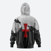 Knights Templar Warrior Red Cross Zip Hoodie Crusader Knight In Chainmail Armor With Shield And Sword Art