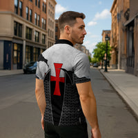 Knights Templar Warrior Red Cross Zipper Polo Shirt Crusader Knight In Chainmail Armor With Shield And Sword Art