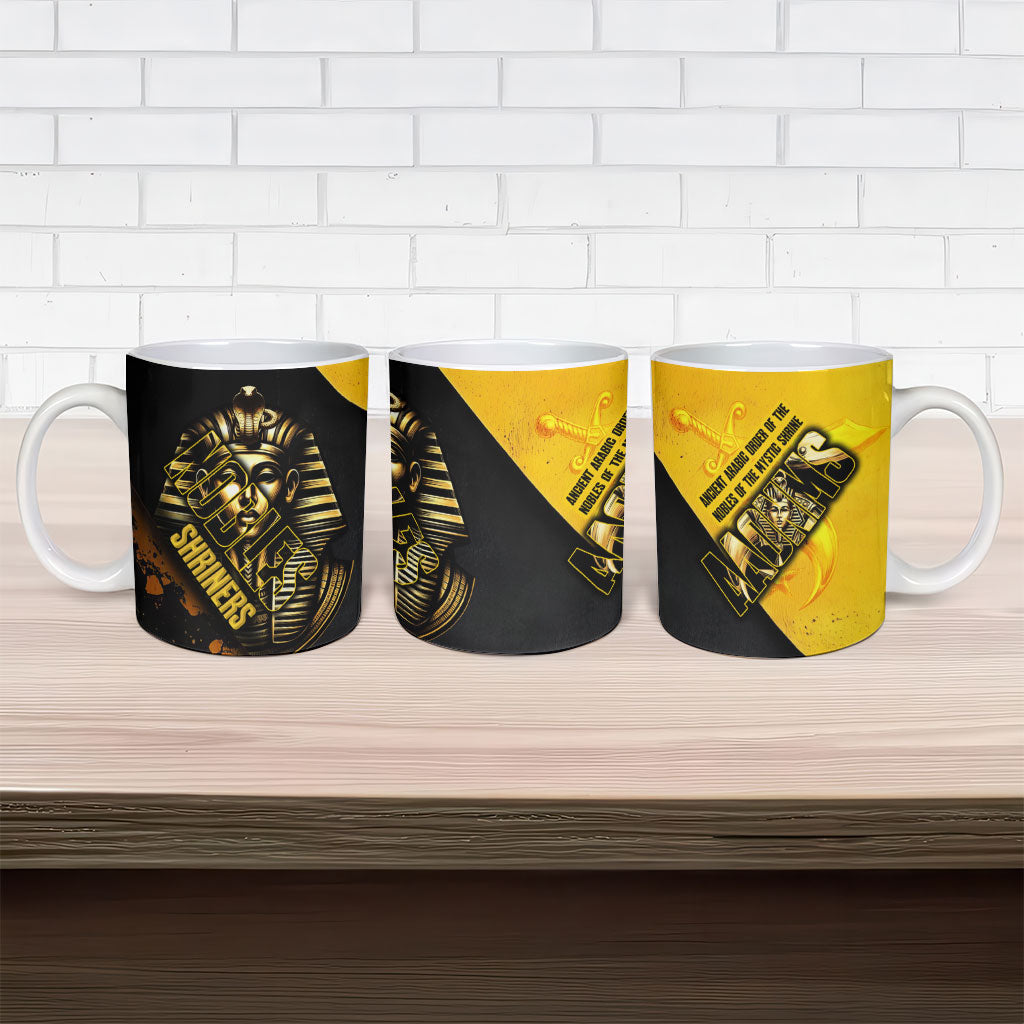 Nobles Shriners Pharaoh Ceramic Mug Egyptian Pharaoh King Tut Art With Gold Scimitar Emblem