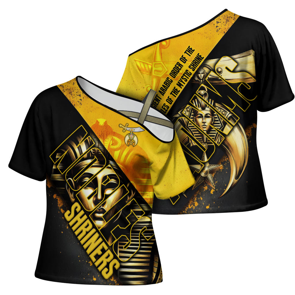 Nobles Shriners Pharaoh Cross Shoulder Shirt Egyptian Pharaoh King Tut Art With Gold Scimitar Emblem