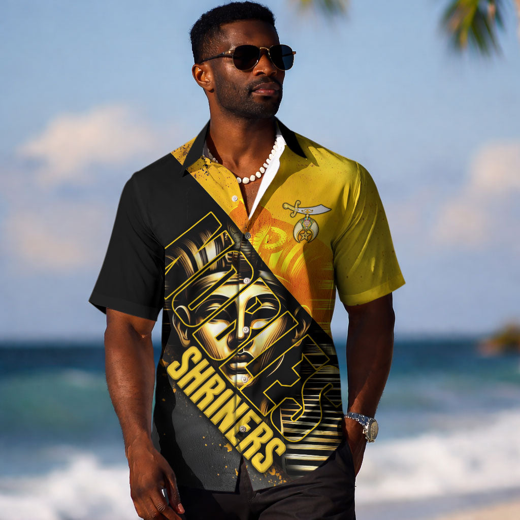 Nobles Shriners Pharaoh Hawaiian Shirt Egyptian Pharaoh King Tut Art With Gold Scimitar Emblem