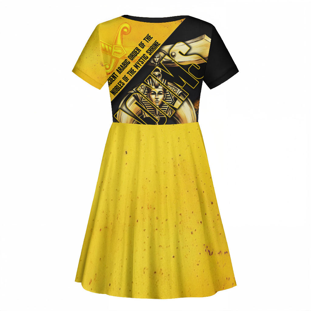 Nobles Shriners Pharaoh Kid Short Sleeve Dress Egyptian Pharaoh King Tut Art With Gold Scimitar Emblem
