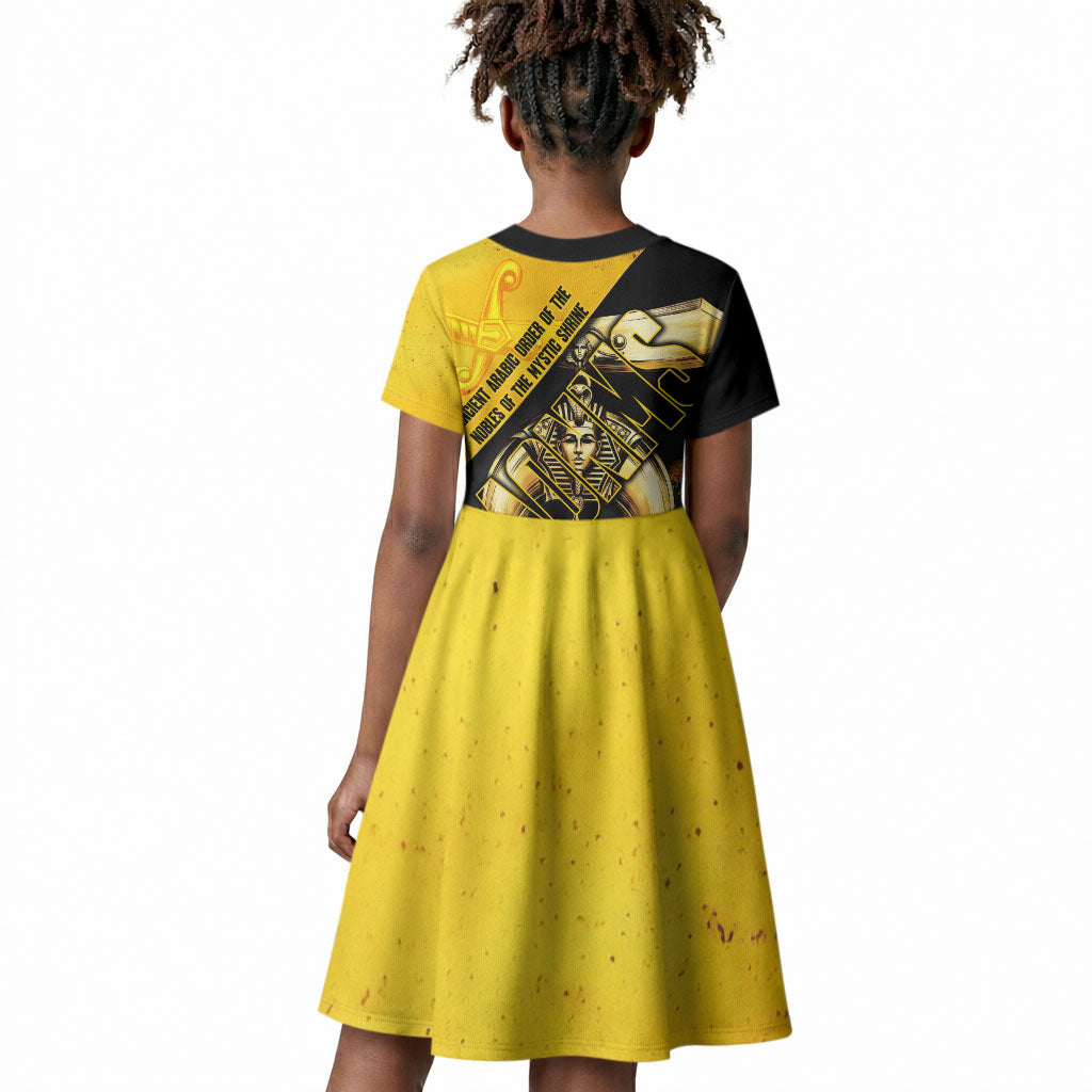 Nobles Shriners Pharaoh Kid Short Sleeve Dress Egyptian Pharaoh King Tut Art With Gold Scimitar Emblem