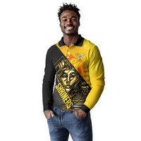 Nobles Shriners Pharaoh Long Sleeve Polo Shirt Egyptian Pharaoh King Tut Art With Gold Scimitar Emblem