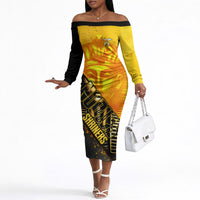 Nobles Shriners Pharaoh Off The Shoulder Long Sleeve Dress Egyptian Pharaoh King Tut Art With Gold Scimitar Emblem