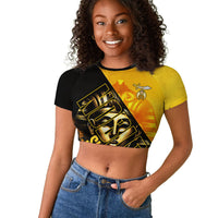Nobles Shriners Pharaoh Raglan Cropped T shirt Egyptian Pharaoh King Tut Art With Gold Scimitar Emblem