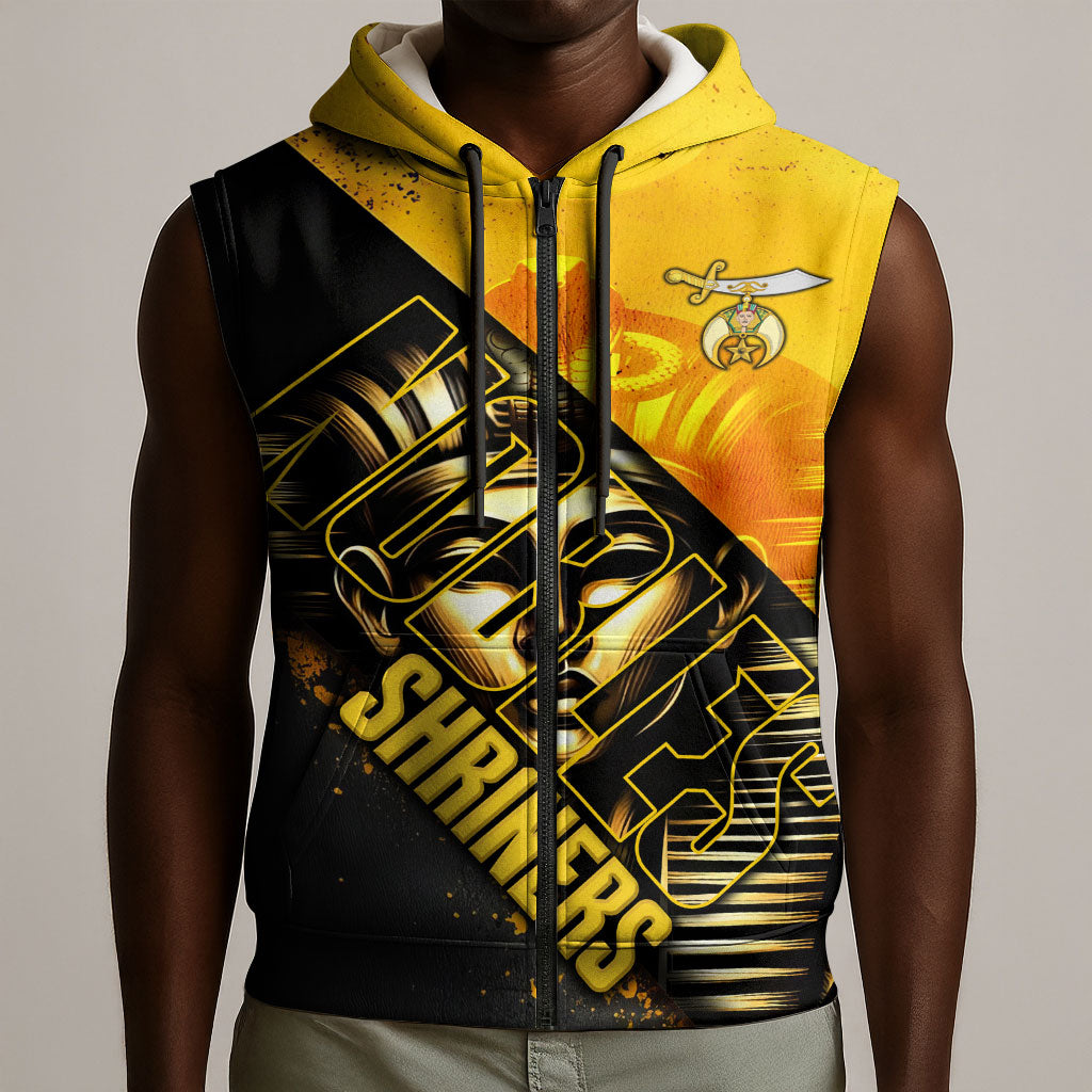 Nobles Shriners Pharaoh Sleeveless Zip Hoodie Egyptian Pharaoh King Tut Art With Gold Scimitar Emblem