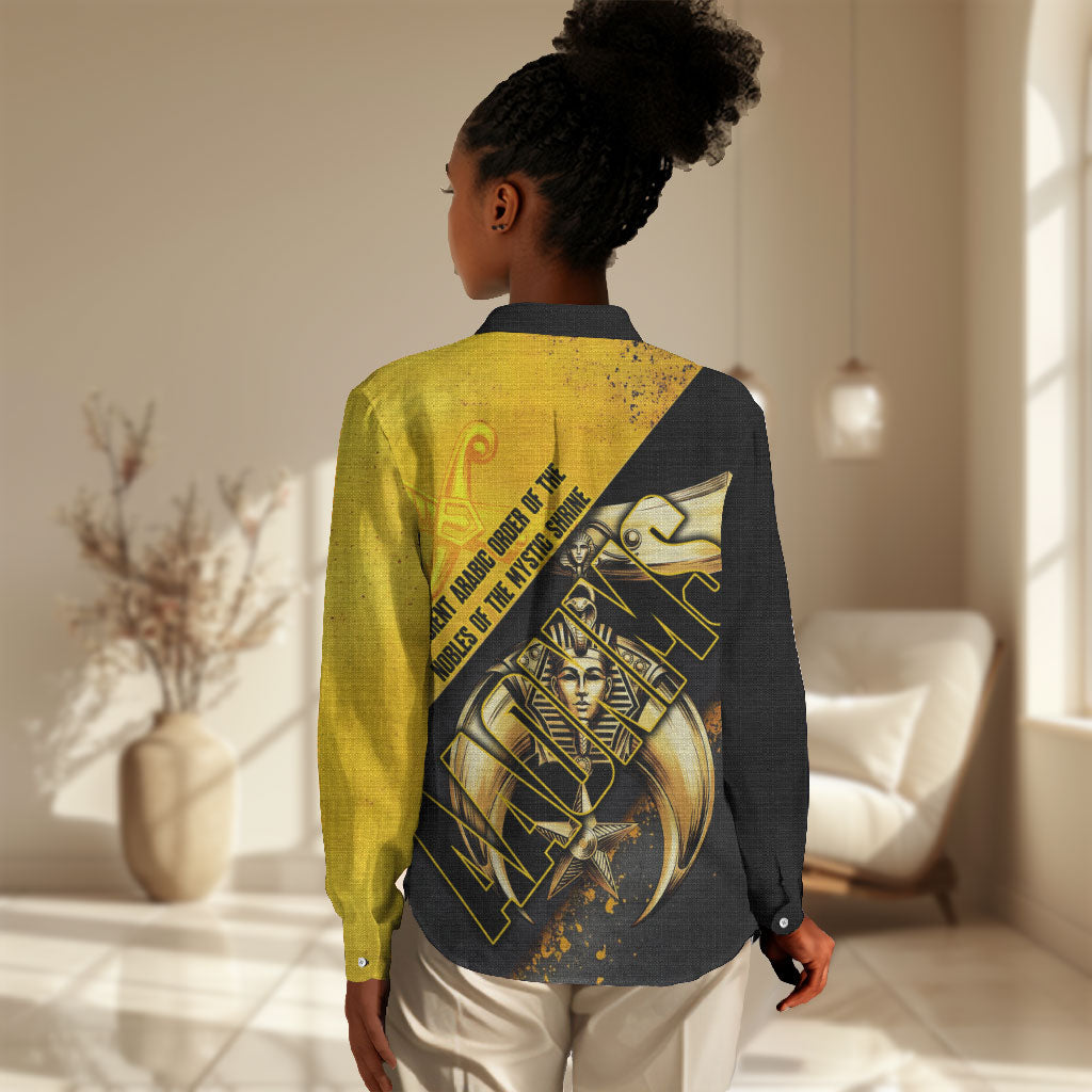 Nobles Shriners Pharaoh Women Casual Shirt Egyptian Pharaoh King Tut Art With Gold Scimitar Emblem