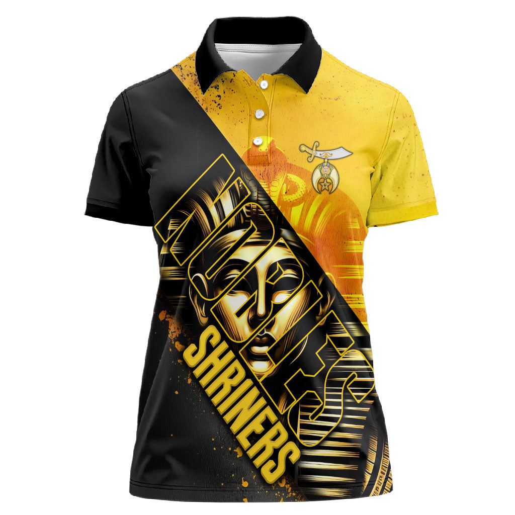 Nobles Shriners Pharaoh Women Polo Shirt Egyptian Pharaoh King Tut Art With Gold Scimitar Emblem