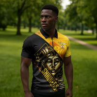 Nobles Shriners Pharaoh Zipper Polo Shirt Egyptian Pharaoh King Tut Art With Gold Scimitar Emblem