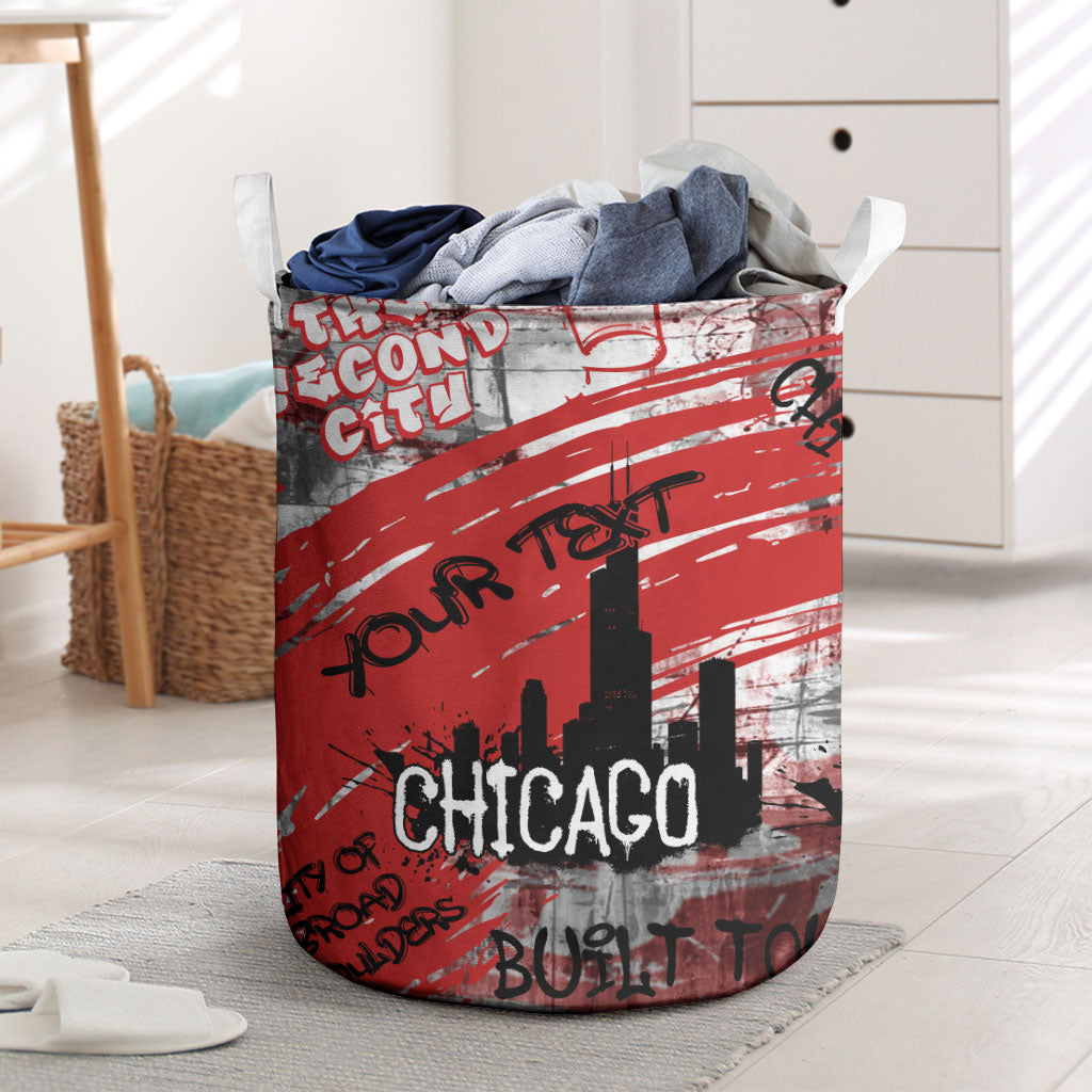 Personalized Chicago City Skyline Laundry Basket Urban Graffiti Street Art - Second City Windy City