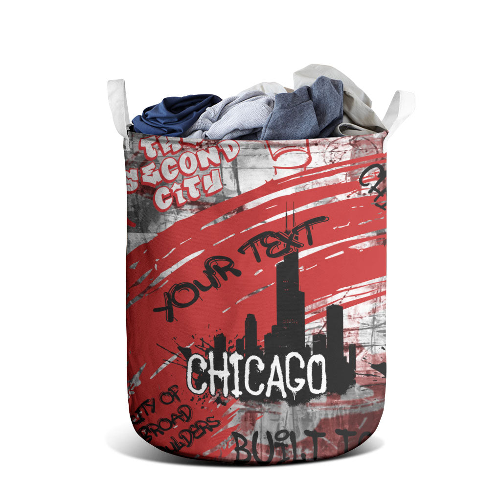 Personalized Chicago City Skyline Laundry Basket Urban Graffiti Street Art - Second City Windy City