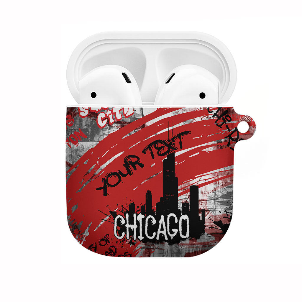 Personalized Chicago City Skyline AirPods Case Urban Graffiti Street Art - Second City Windy City