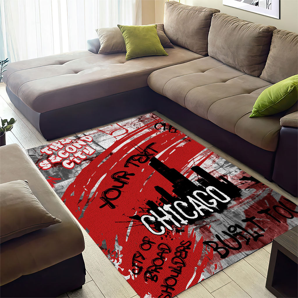 Personalized Chicago City Skyline Area Rug Urban Graffiti Street Art - Second City Windy City